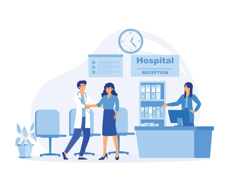 modern clinic reception hospital visit happy physician patient handshake front desk flat vector modern illustration 566886 10606